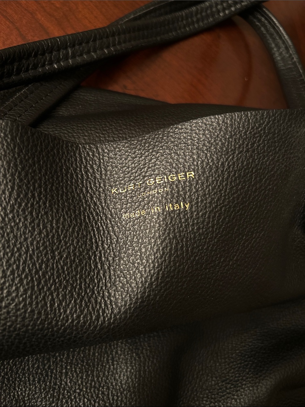 Kurt Geiger Black Pebbled Leather Messenger Bag with Gold Logo